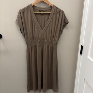 TOMMY BAHAMA Dress M Chocolate Brown Stretch Spring Summer Short Sleeve Casual